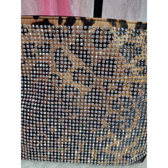 Stunning Rhinestone Embellished Leopard Black Handbag Hobo Purse 11x8x4 - Picture 3 of 8
